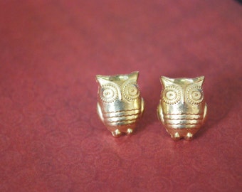 Gold Owl Earrings -- Owl Studs, Gold Studs