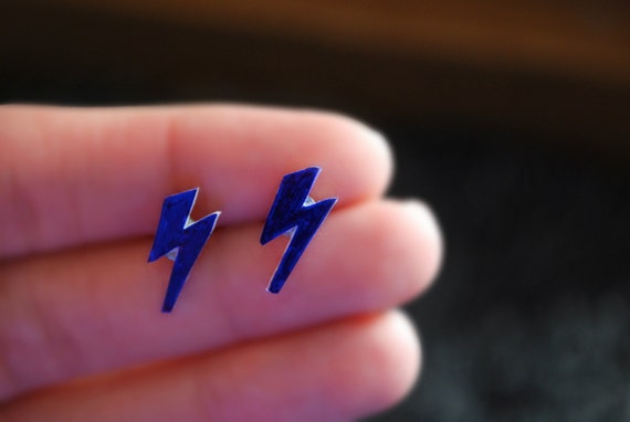 Lightning Bolt Studs Dark Blue Lightning Bolts Etsy