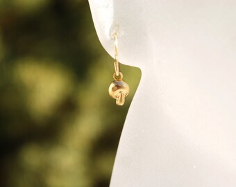 Tiny Mushroom Earrings -- Gold Tiny Mushrooms, Gold Brass