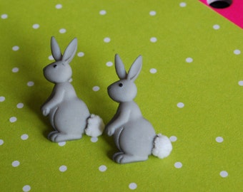 Easter Bunny Earrings -- Bunny Rabbit Studs, Grey Rabbit, Rabbit Earrings