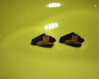 Police Hat Earrings -- Police Hat Studs, Silver
