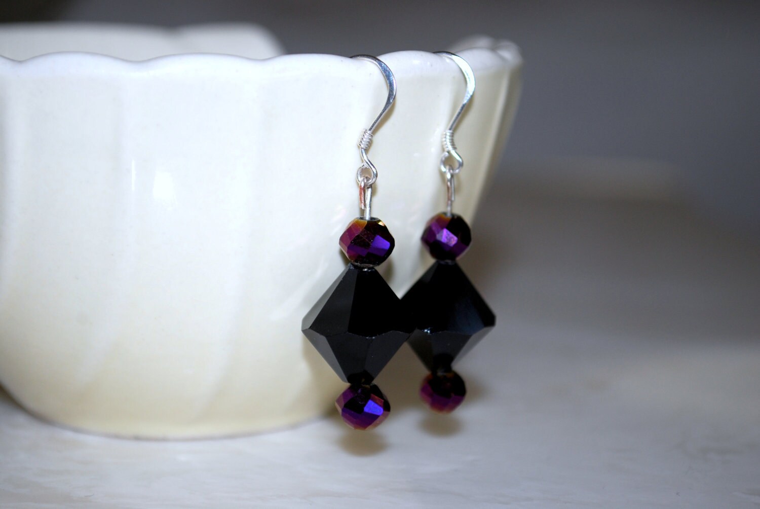 【BLACKPURPLE】[BLACKLABEL] Full Moon Crystal Earring Moon and Star Earrings With Purple Stone ,star Earrings,moon
