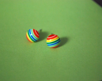 Rainbow Striped Earrings -- Tiny Striped Earrings, Rainbow Striped Studs