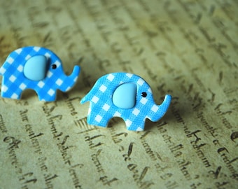 Elephant Studs -- Elephant Earrings, Blue Elephant Earrings, Lucky Elephant Earrings