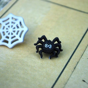 Spider Earrings -- Black Spider and Spider Web Studs, Spider Studs, Halloween
