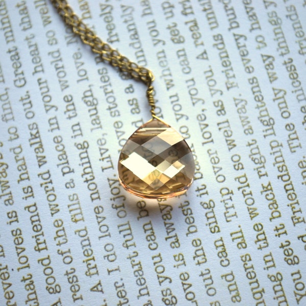 Swarovski Crystal Necklace -- Champagne Crystal Necklace, Golden Shadow Necklace, Golden Champagne Crystal Necklace