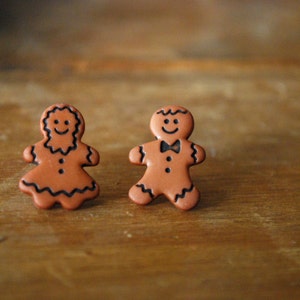Gingerbread Cookie Earrings -- Gingerbread Man and Woman, Silver