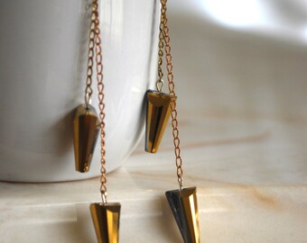 Gold Crystal Earrings -- Multi-faceted Gold Crystals, Sterling Silver, Copper, Gold