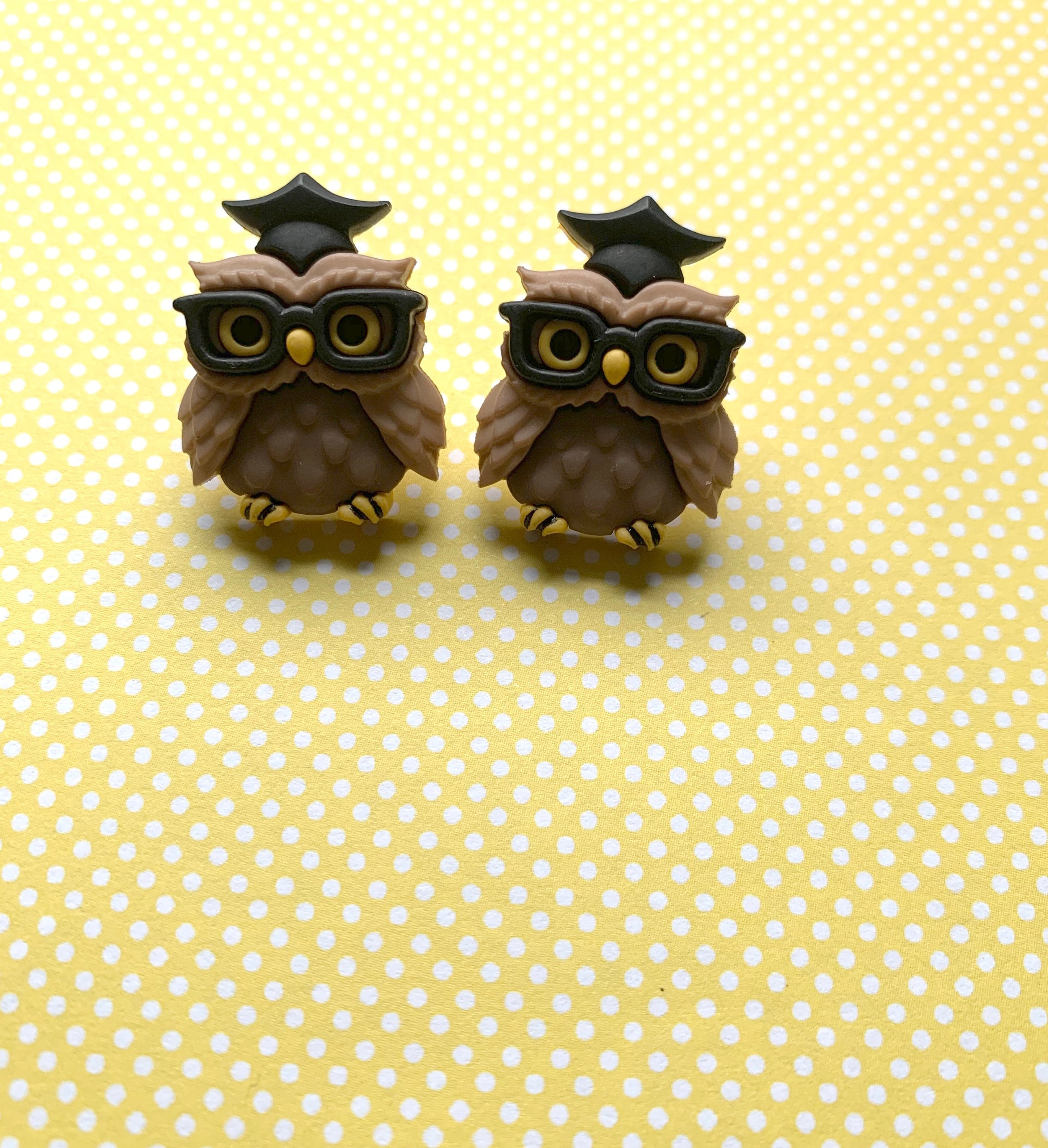 Brown Owl Earrings - Graduation Owl Earrings, Amigurumi Owl