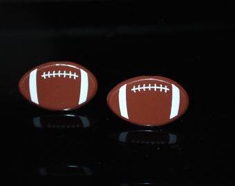 Football Earrings -- Studs, Brown Footballs, Silver