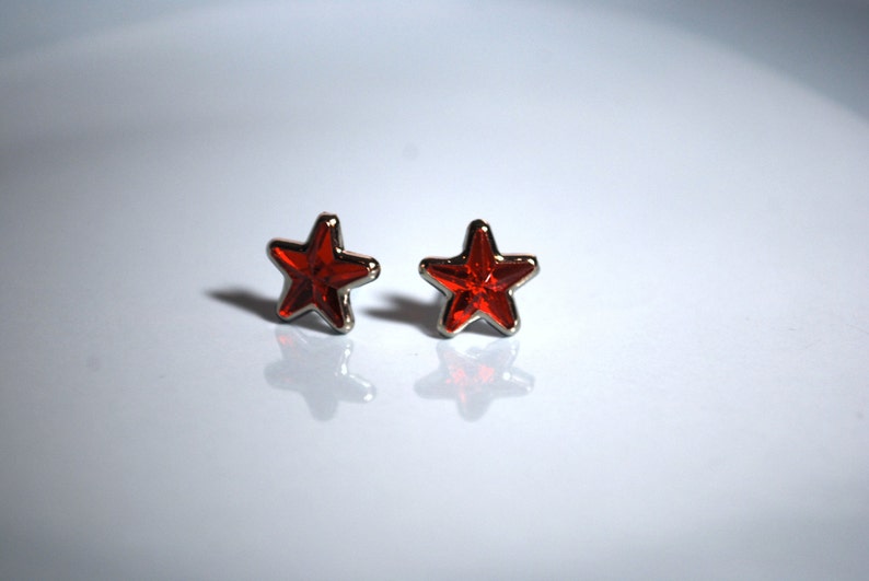 Red Star Earrings Studs Red Star Silver Etsy