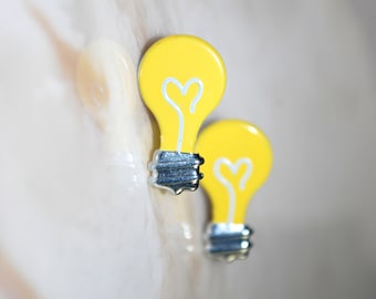 Light Bulb Earrings -- Yellow Light Bulb Studs, Geekery Jewelry