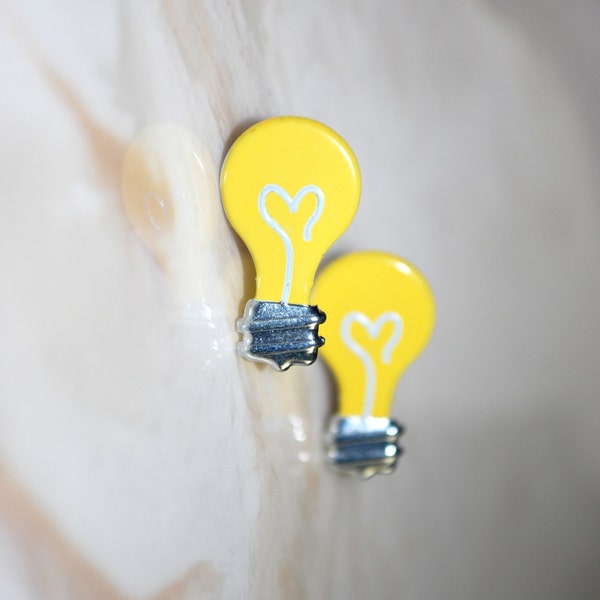 Light Bulb Earrings -- Yellow Light Bulb Studs, Geekery Jewelry