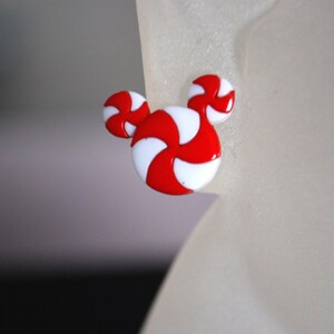 Mickey Mouse Earrings , Christmas Earrings, Mickey Minnie Peppermint Earrings -- Mickey Mouse, Minnie Mouse, Mouse Ears image 2