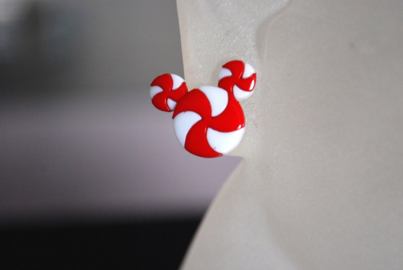 Mickey Mouse Earrings , Christmas Earrings, Mickey Minnie Peppermint Earrings -- Mickey Mouse, Minnie Mouse, Mouse Ears image 2