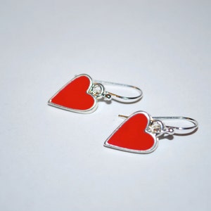 Sweet heart Earrings -- Red Hearts, Silver