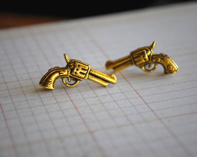 Gun Studs Revolver Pistol Earrings Gun Earrings Gold Gun Etsy