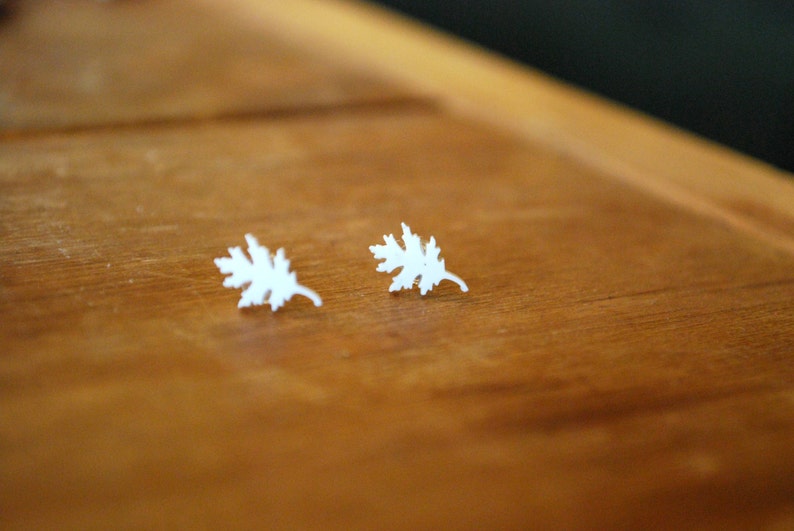 White Leaves Tiny Leaf Earrings Leaf Studs Tiny Leaf Studs