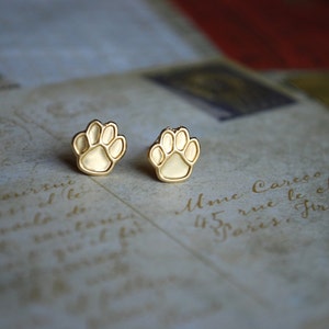 Paw Print Studs -- Gold Paw Print Earrings, Brass Earrings