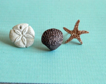 Seashell Earrings -- Seashell Studs, Glittery Seashells, Starfish, Pick your favorite pair! Sea shells