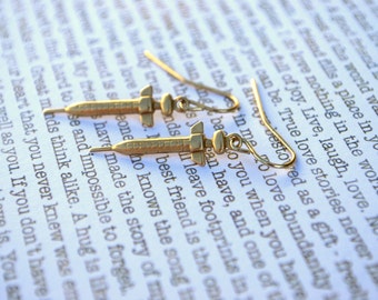 Nurse Earrings -- Shots, Needles, Gold