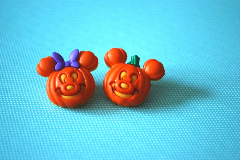 Halloween Mickey Mouse Pumpkin Earrings Mickey and Minnie Mouse, Mouse Ears, Halloween Earrings image 1