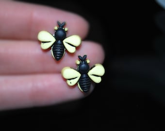 Bee Earrings Studs -- Black and Yellow Bumble Bee Earrings, Bee Studs, Bzzz