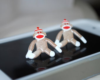 Sock Monkey Studs -- Sock Monkeys, Silver