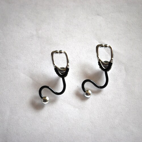 Stethoscope Earrings Studs Silver Geekery Jewelry Doctor Etsy