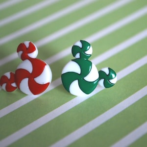 Mickey Mouse Earrings , Christmas Earrings, Mickey Minnie Peppermint Earrings -- Mickey Mouse, Minnie Mouse, Mouse Ears image 1