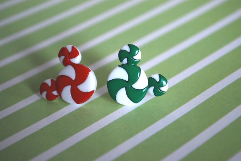 Mickey Mouse Earrings , Christmas Earrings, Mickey Minnie Peppermint Earrings -- Mickey Mouse, Minnie Mouse, Mouse Ears image 1