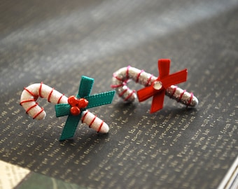 Candy Cane Earrings -- Candy Cane Studs, Christmas Earrings, You choose the color!