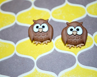 Brown Owl Earrings -- Owl Studs, Hoot Hoot, Owl