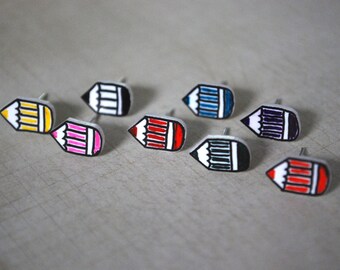 Teacher Earrings -- Pencil Studs, Teacher's Pencil Earrings, You choose the color!