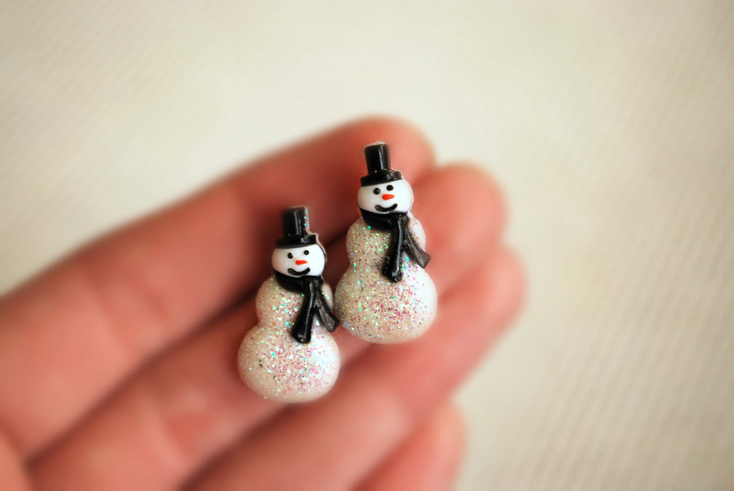Snowman Earrings Snowman Studs Glittery Snowman Studs Etsy
