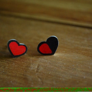 Heart Earrings -- Heart Studs, Nurse Heart Studs, Black and Red Heart Earrings, Heart Jewelry