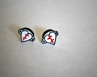 Music Earrings -- Headphone Heart, Beats, Studs, Handmade Earrings, Music is Life