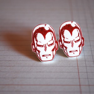 Iron Man Earrings -- Iron Man Studs, Red and White Ironman