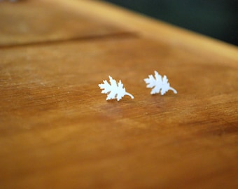 Leaf Studs -- Tiny Leaf Earrings, Tiny Leaf Studs, White Leaves