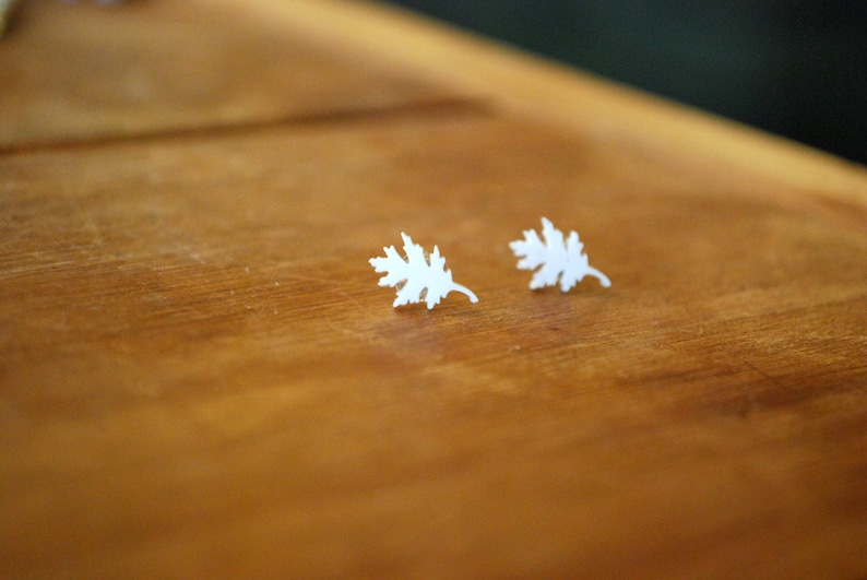 White Leaves Tiny Leaf Earrings Leaf Studs Tiny Leaf Studs