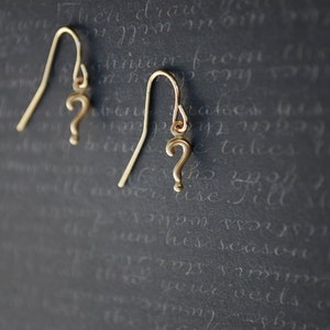 Question Mark Earrings Tiny Question Marks, Gold image 2