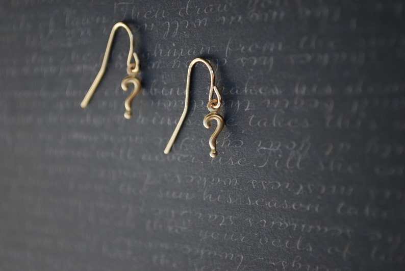 Question Mark Earrings Tiny Question Marks, Gold image 2