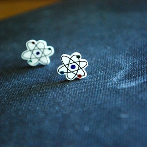 Atom Earrings -- Atom Studs, Geekery Jewelry, Science Studs, Funky Studs, Unique