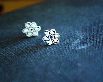 Atom Earrings -- Atom Studs, Geekery Jewelry, Science Studs, Funky Studs, Unique