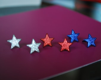 Tiny Star Earrings -- Studs, Tiny Star Studs, Red, Silver and Blue Stars, 4th of July Earrings, Choose Your Color!