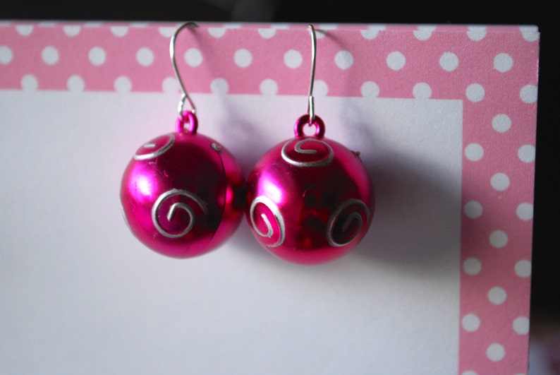 Silver Glitter Christmas Bulb Earrings | Dangle Ornament Style | Surgical Steel Wires | Festive Holiday Jewelry - View #5
