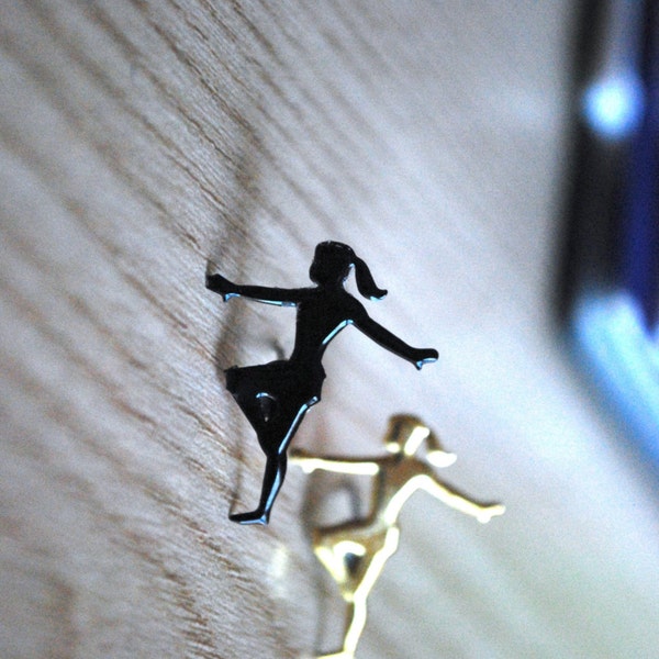 Figure Skating Studs -- Earrings, Winter Olympics, Black, Gold, Gymnastic Earrings, Dancer Earrings