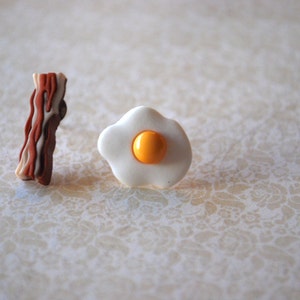 Breakfast Studs -- Bacon and Eggs Earrings, Breakfast Earrings, Witty Earrings