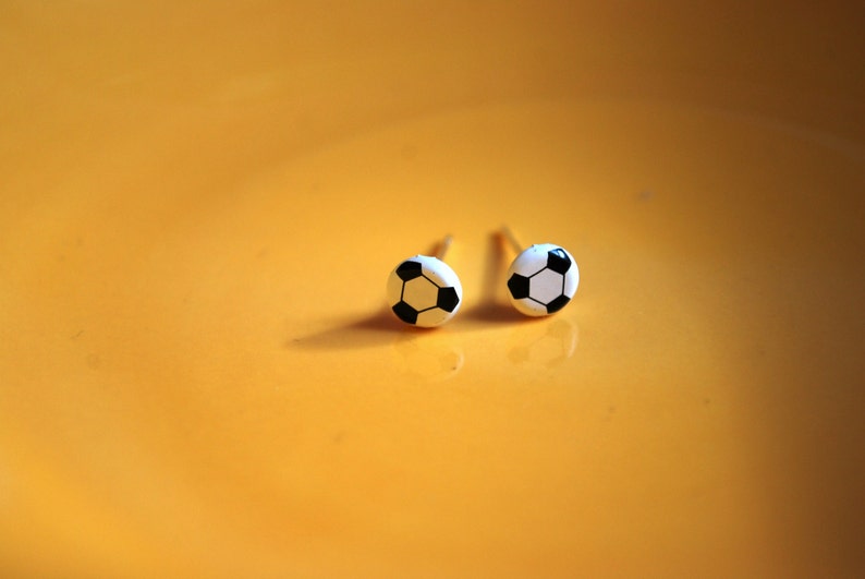 Soccer Ball Earrings -- Studs, Tiny Soccer Balls, Silver, Athletes, Sports image 2