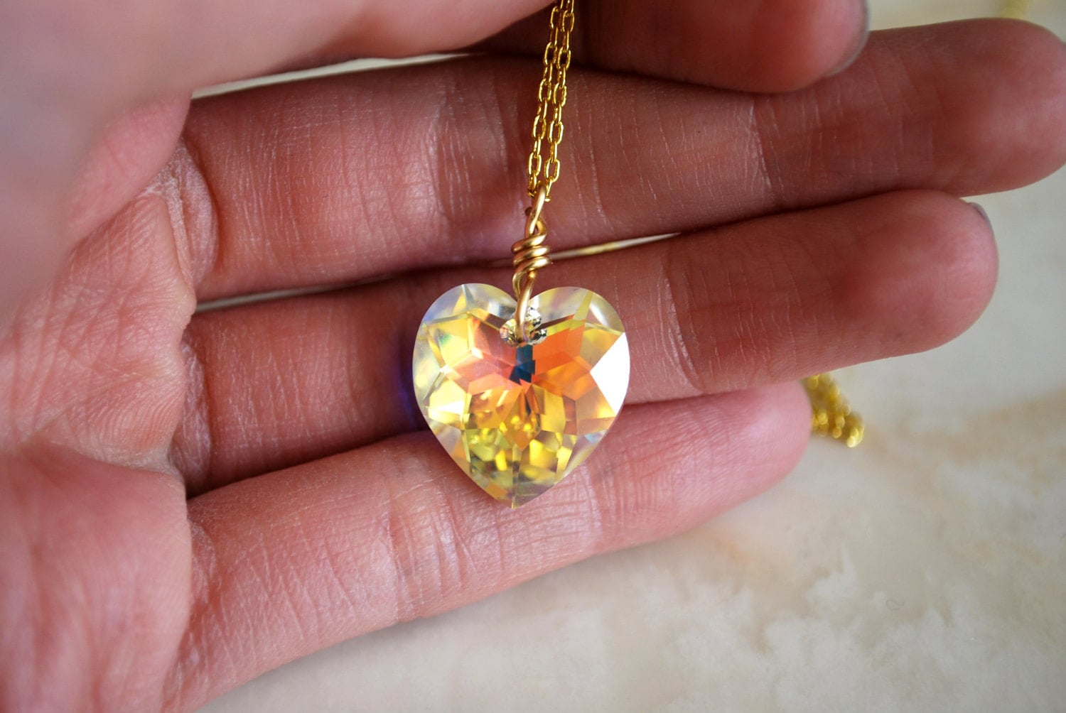 Crystal Heart Necklace Swarovski Crystal Heart Gold Chain Etsy Australia